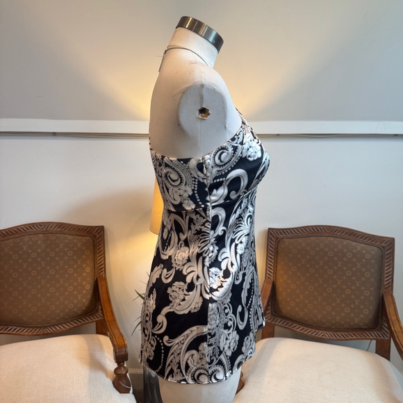 CACHE Y2K Silk Paisley One-Shoulder Party Top, Side Zip - Picture 4 of 6